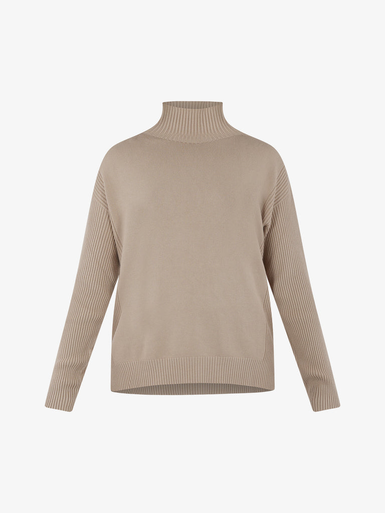 LHIER Maglia a collo alto a costine donna viscosa beige