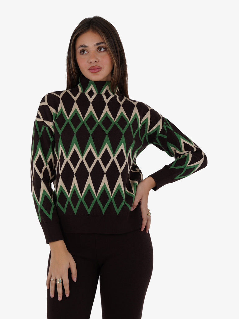 LHIER Maglia a collo alto con stampa donna nylon marrone