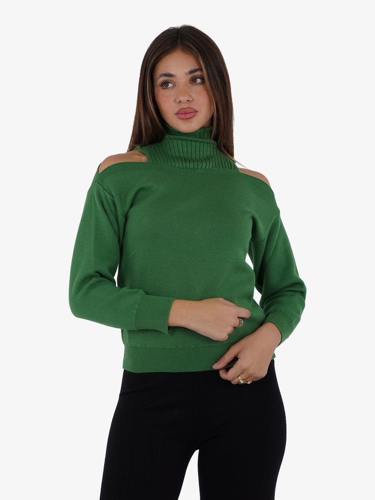 LHIER Maglia a collo alto cut-out donna nylon verde