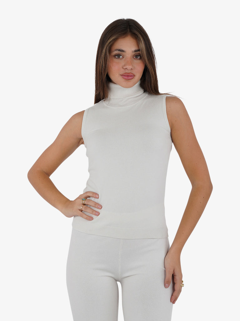 LHIER Gilet a collo alto donna viscosa bianco