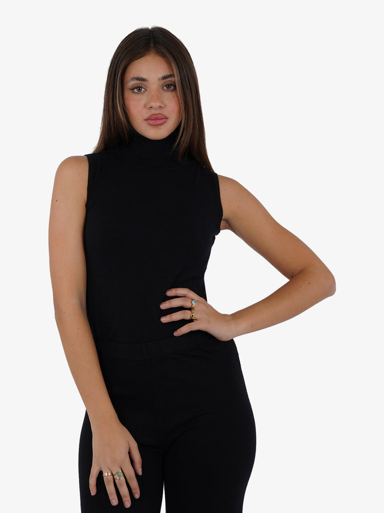 LHIER Gilet a collo alto donna viscosa nero