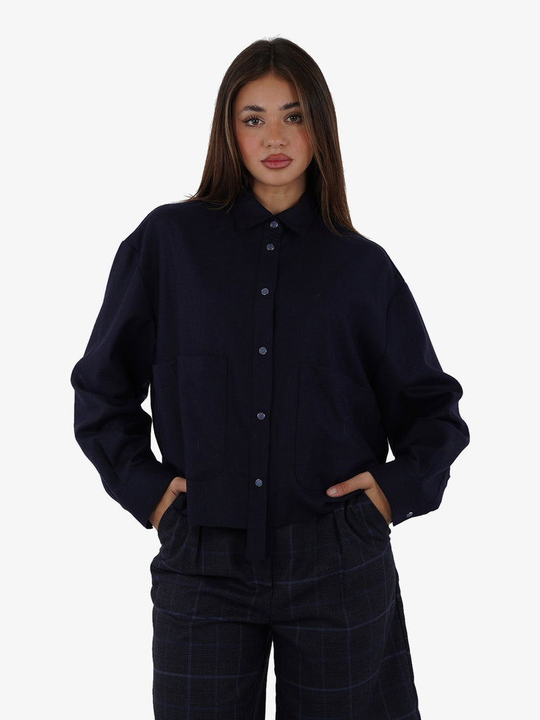 MERCI Camicia cropped con nodo donna lana blu