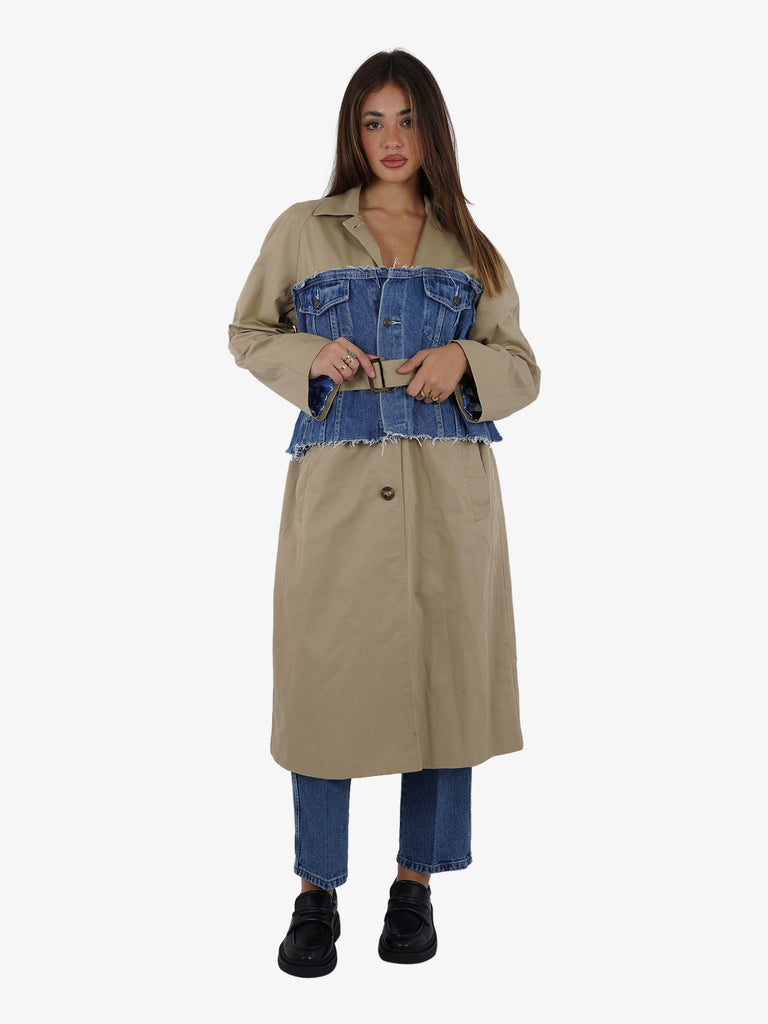 MERCI Trench con dettaglio denim donn beige