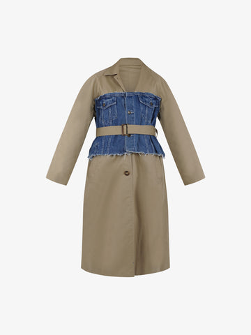 MERCI Trench con dettaglio denim donn beige