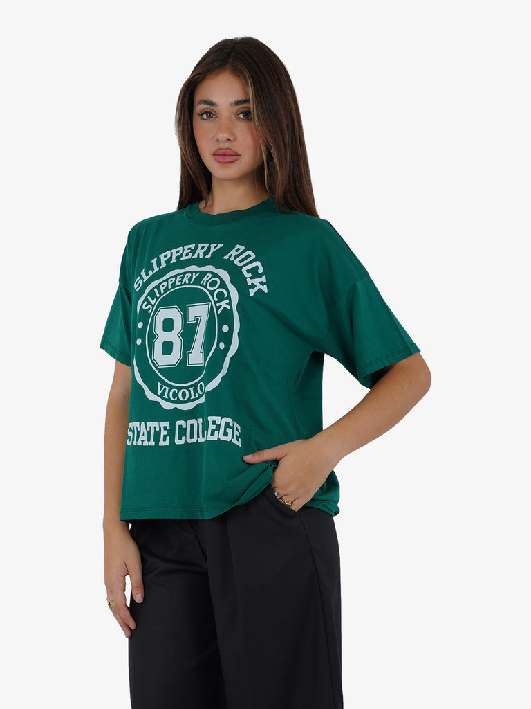 VICOLO T-shirt con stampa donna cotone verde