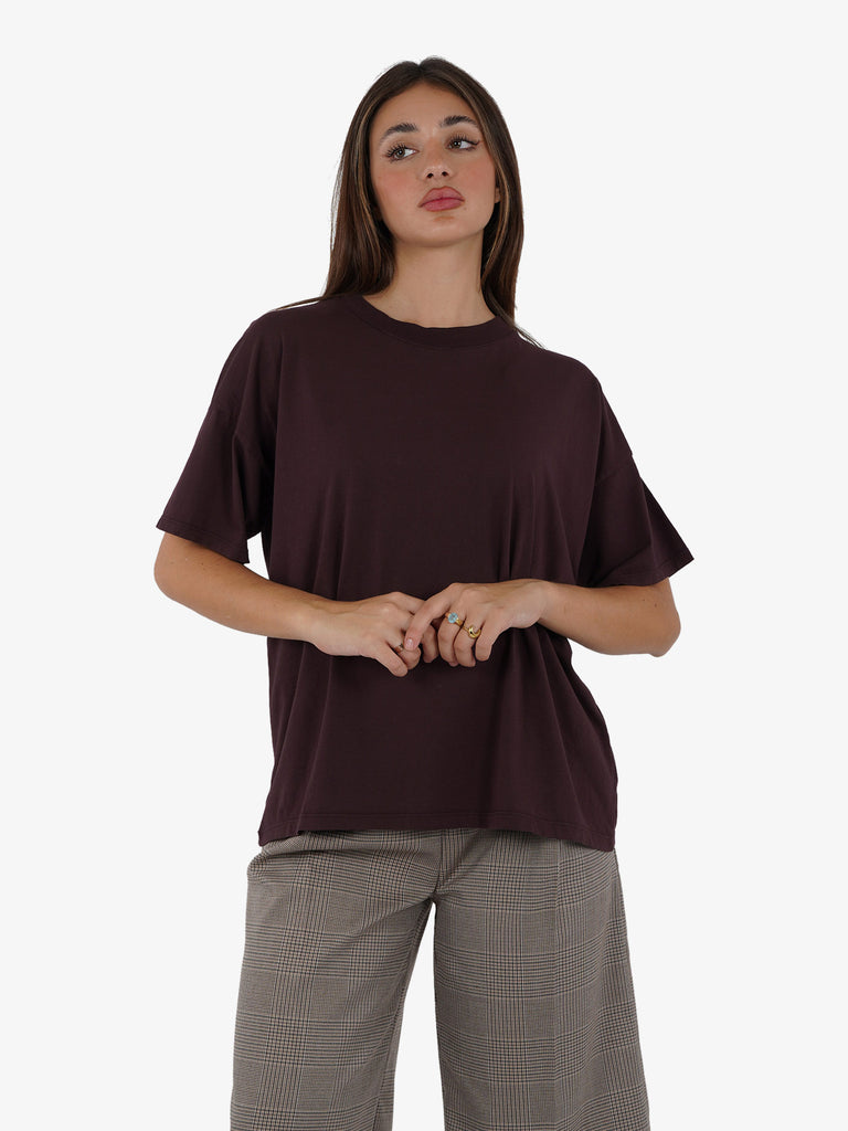 VICOLO T-shirt basic over donna cotone bordeaux