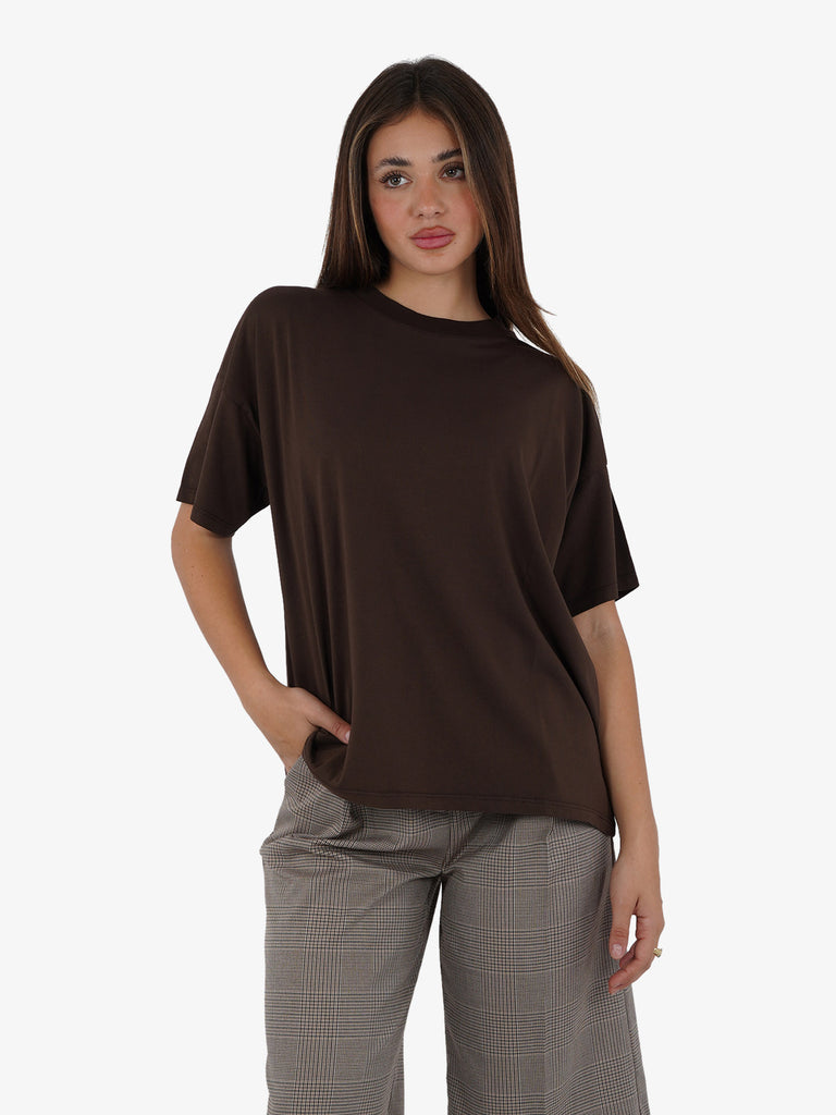 VICOLO T-shirt basic over donna cotone marrone