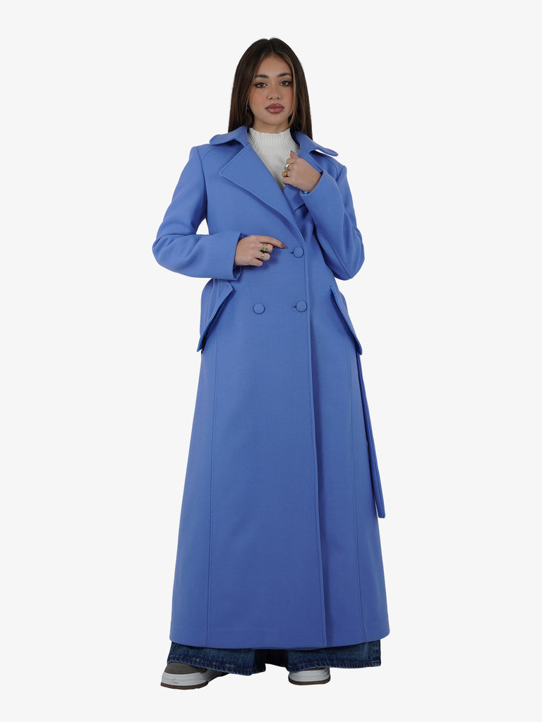 YES LONDON Cappotto doppiopetto donna lana azzurro