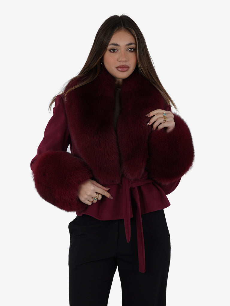 YES LONDON Cappotto cropped collo e polsi volte donna bordeaux