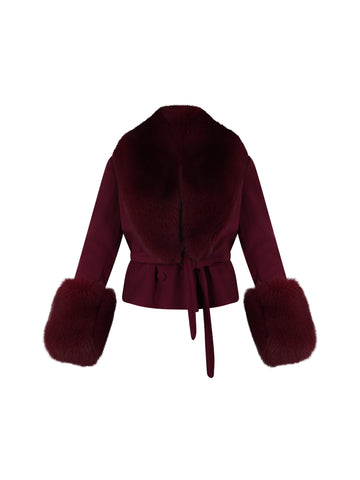 YES LONDON Cappotto cropped collo e polsi volte donna bordeaux