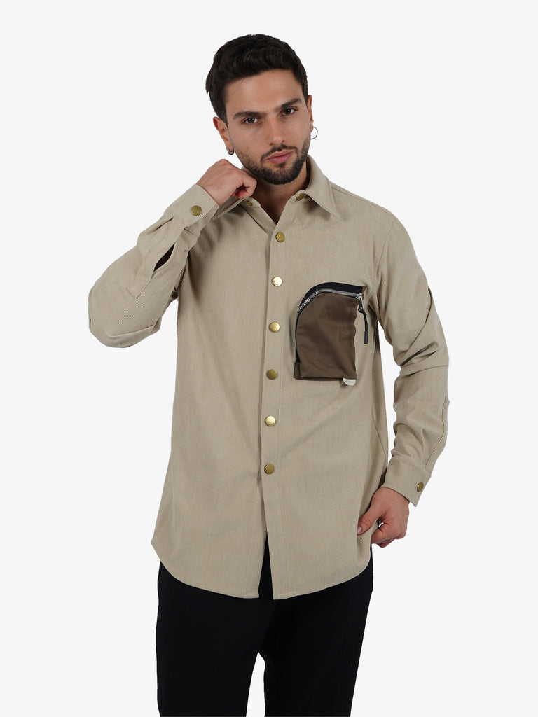 YES LONDON Camicia con taschino XCM7171 uomo beige