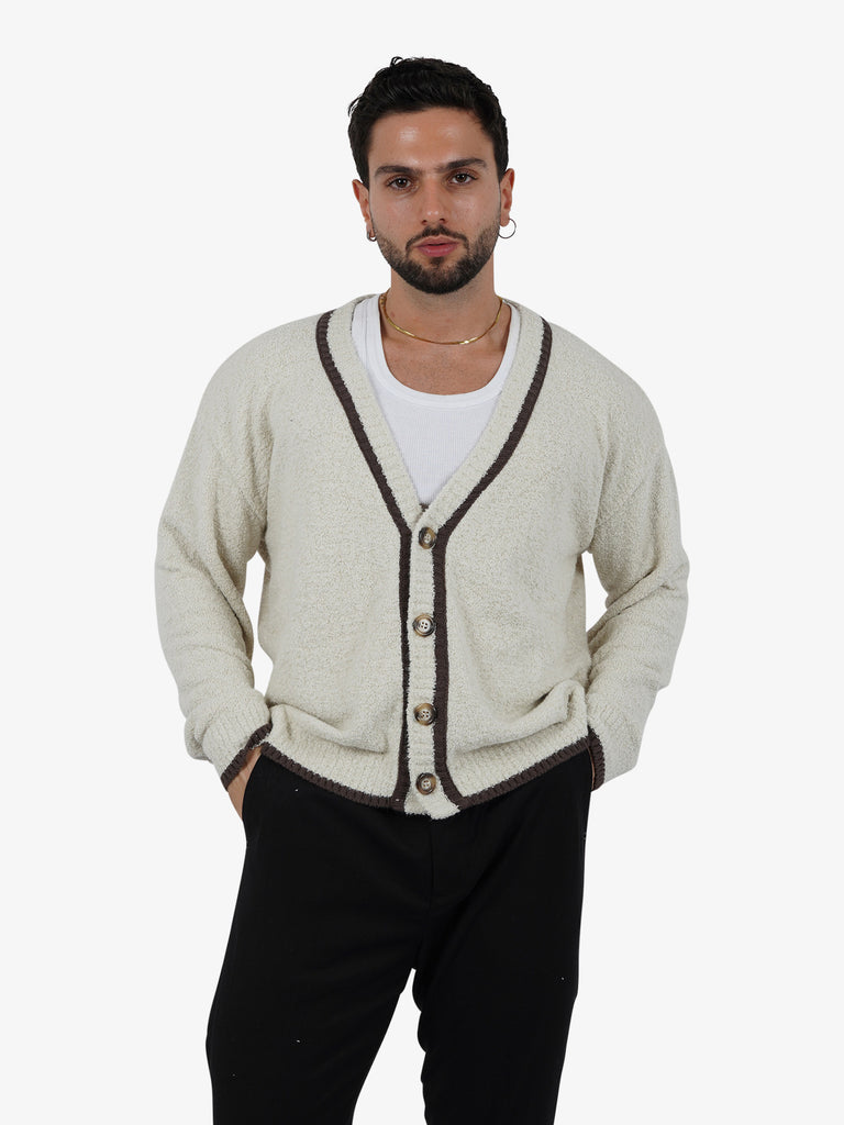 YES LONDON Cardigan bicolore XML3559 uomo panna