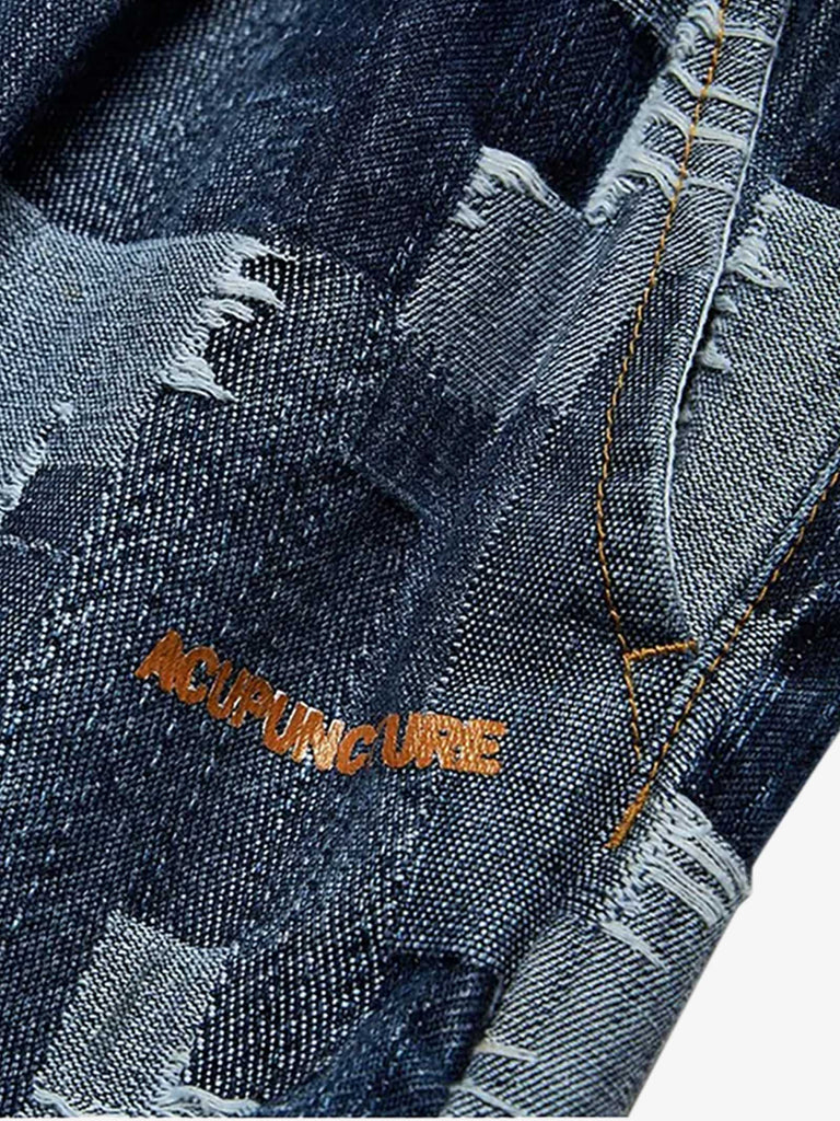 ACUPUNCTURE pantalone patch work uomo blu cotone