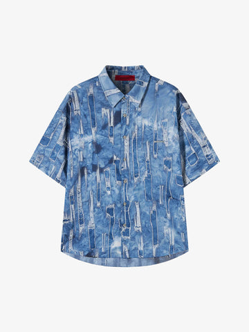 ACUPUNCTURE camicia patch work uomo blu cotone