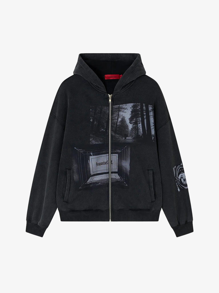 ACUPUNCTURE felpa con cappuccio punker zip uomo nero