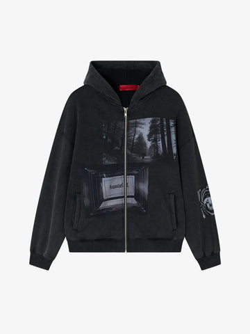 ACUPUNCTURE felpa con cappuccio punker zip uomo nero