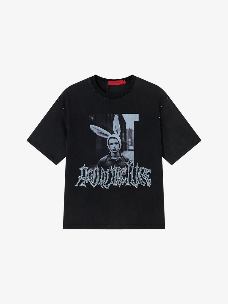 ACUPUNCTURE t-shirt rabbit uomo nero cotone