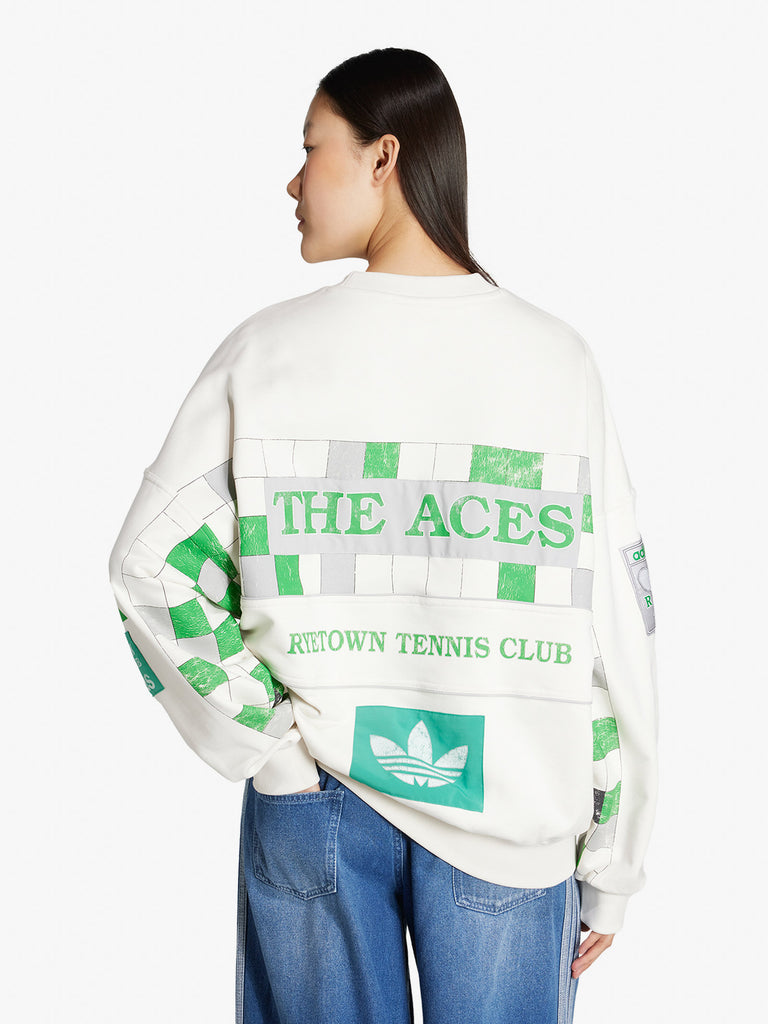 ADIDAS felpa girocollo archive court donna bianco cotone