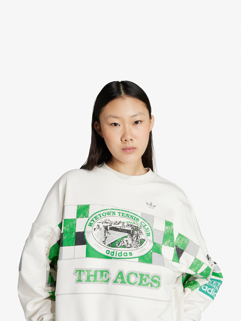 ADIDAS felpa girocollo archive court donna bianco cotone