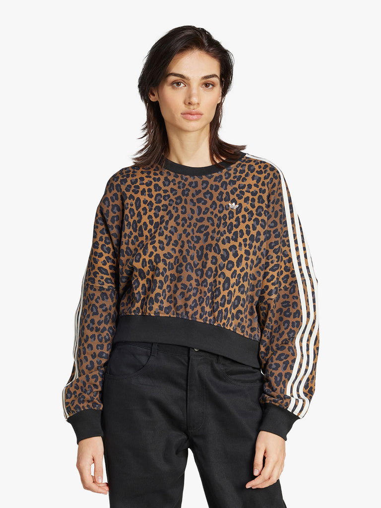 ADIDAS felpa girocollo leopard crewneck donna marrone cotone