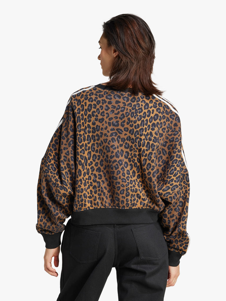 ADIDAS felpa girocollo leopard crewneck donna marrone cotone
