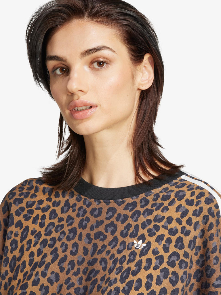 ADIDAS felpa girocollo leopard crewneck donna marrone cotone