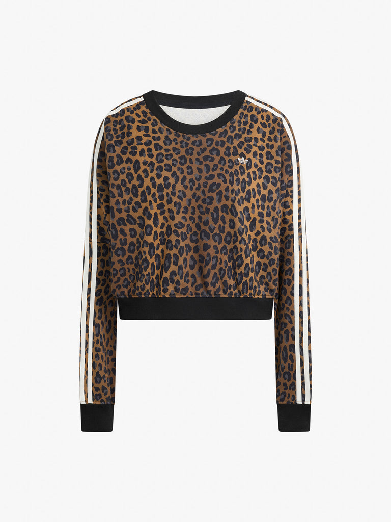 ADIDAS felpa girocollo leopard crewneck donna marrone cotone
