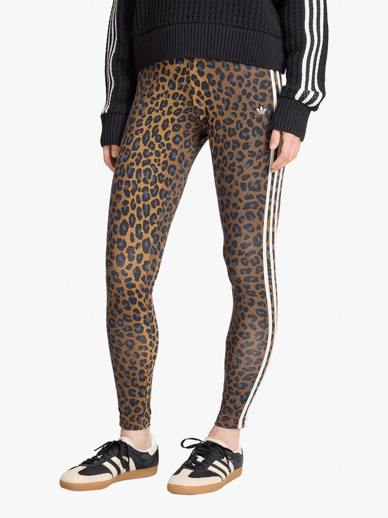 ADIDAS leggings leopard 3-stripes donna marrone cotone