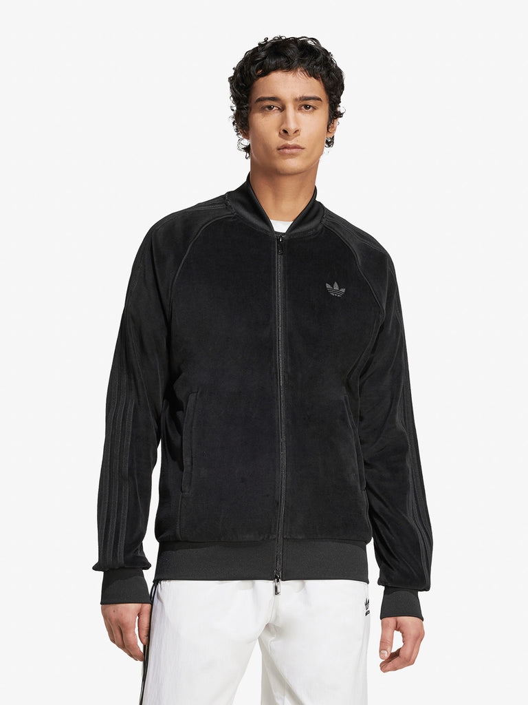 ADIDAS felpa girocollo sst adicolor velour uomo nero cotone