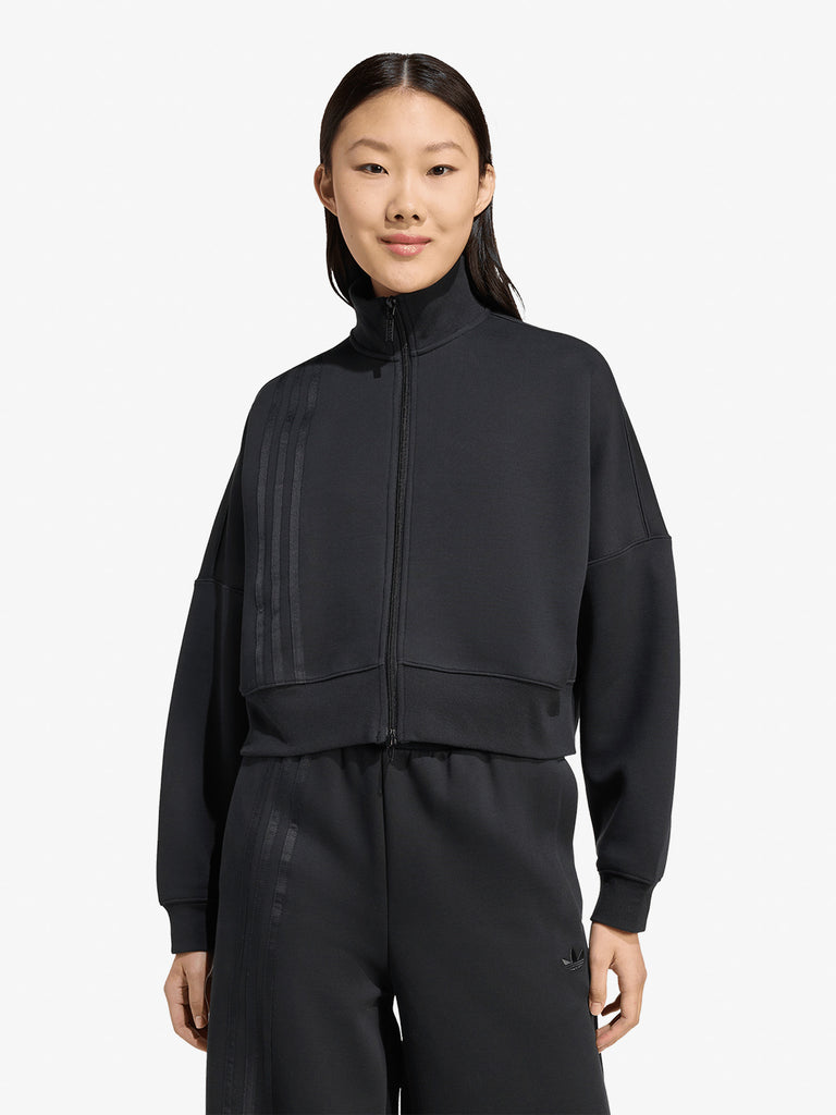 ADIDAS felpa girocollo 3 stripes zipup donna nero cotone