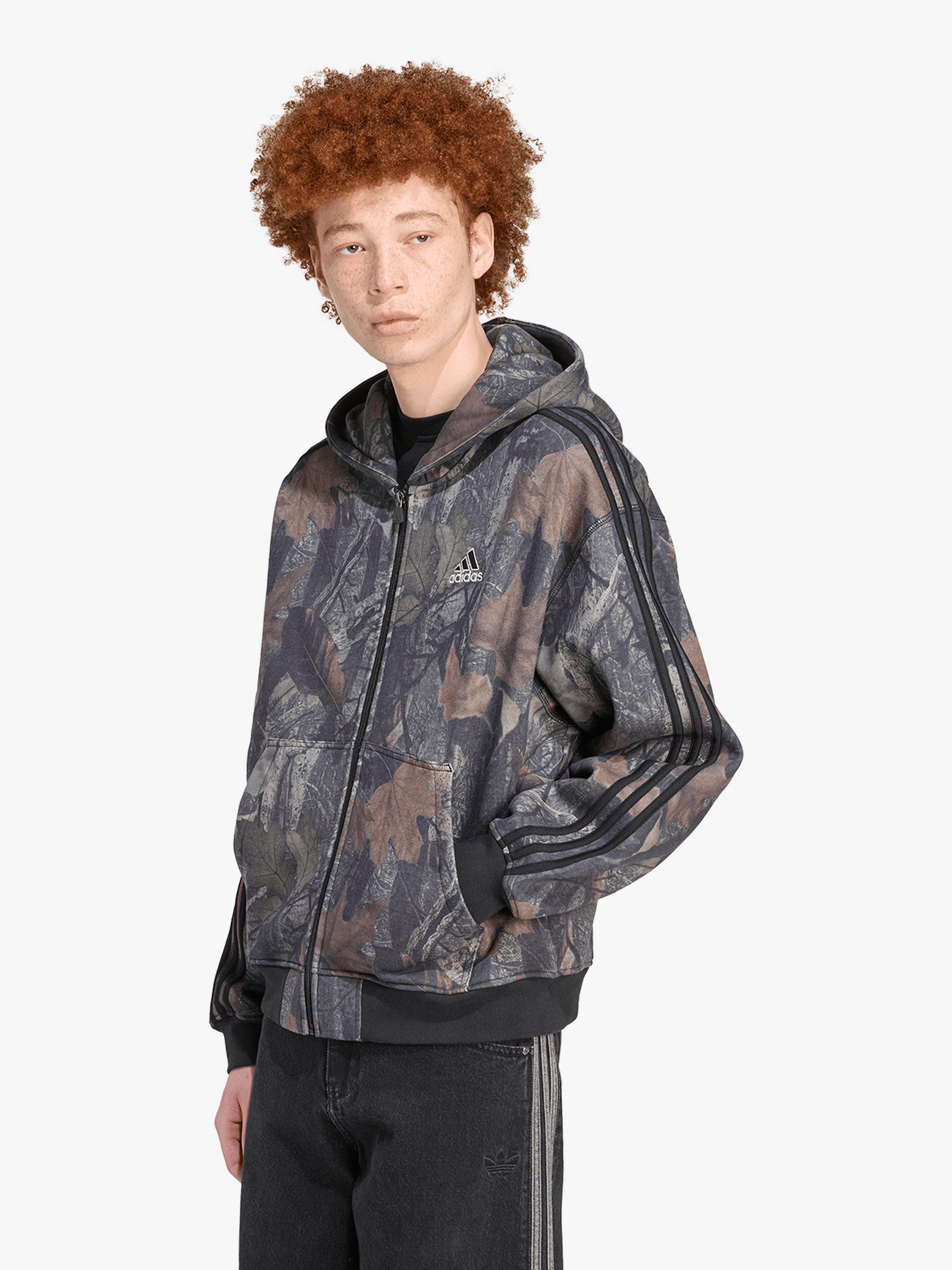 ADIDAS felpa con cappuccio camo full zip uomo nero cotone, image size:1600x2134
