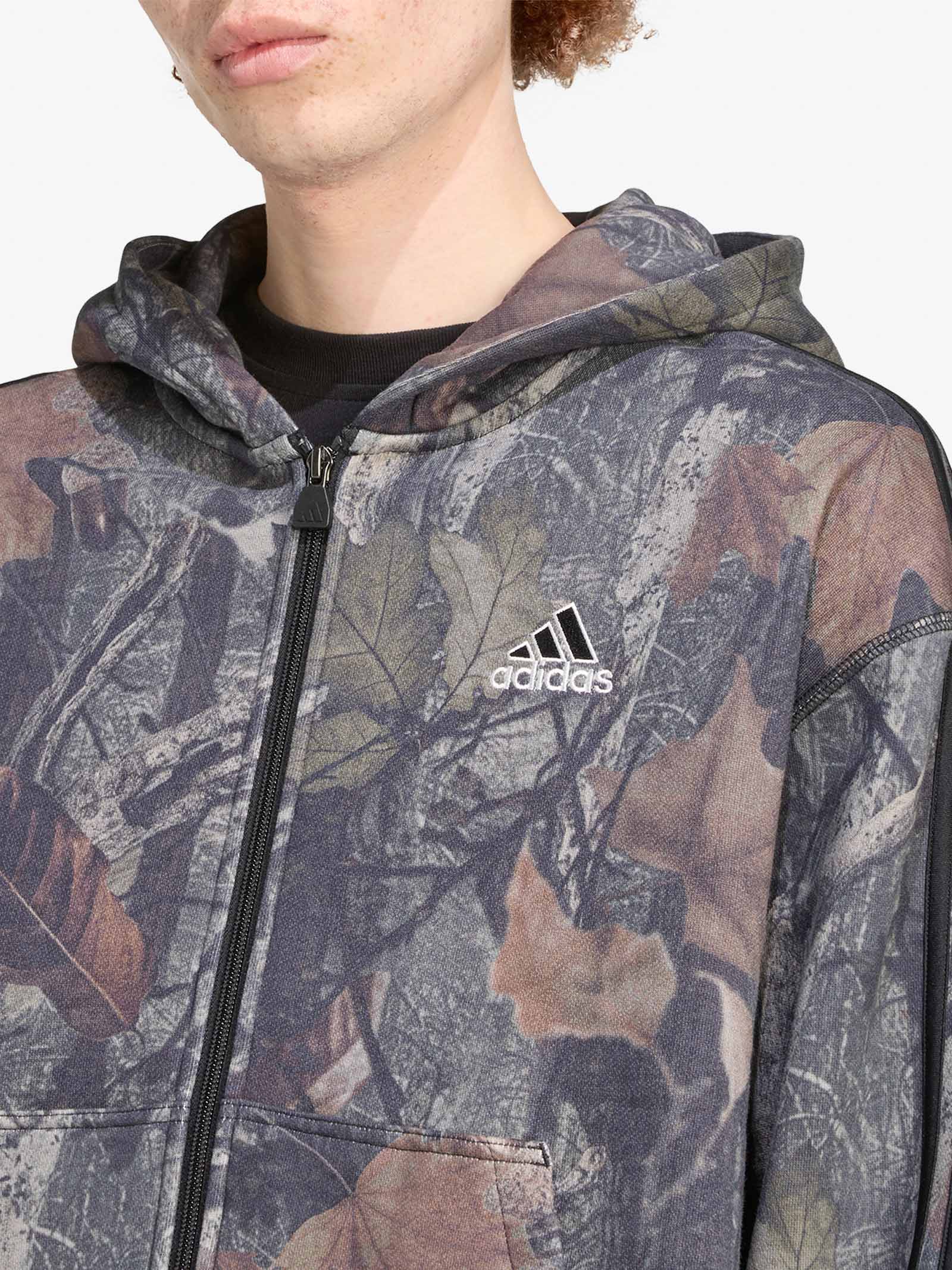 ADIDAS felpa con cappuccio camo full zip uomo nero cotone, image size:1600x2134