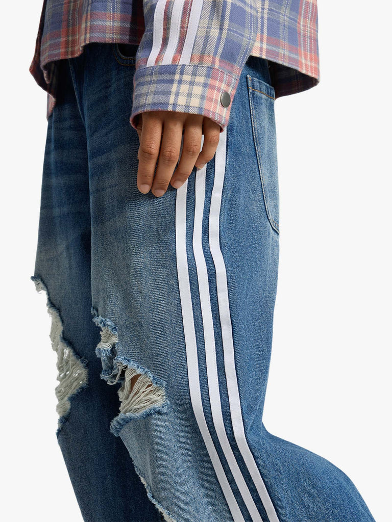 ADIDAS jeans originals denim destressed donna blu medio