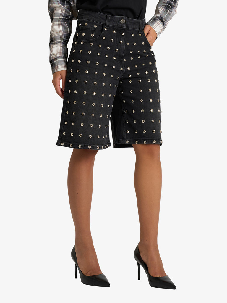 AKEP bermuda in denim con borchie donna nero