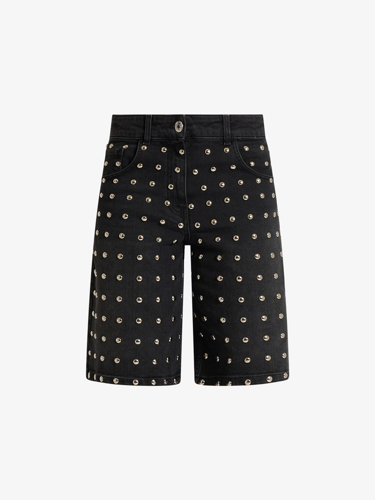 AKEP bermuda in denim con borchie donna nero