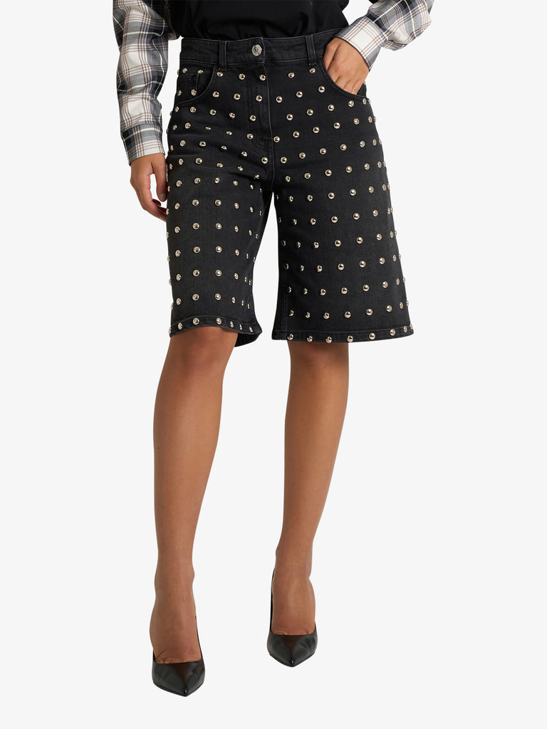 AKEP bermuda in denim con borchie donna nero