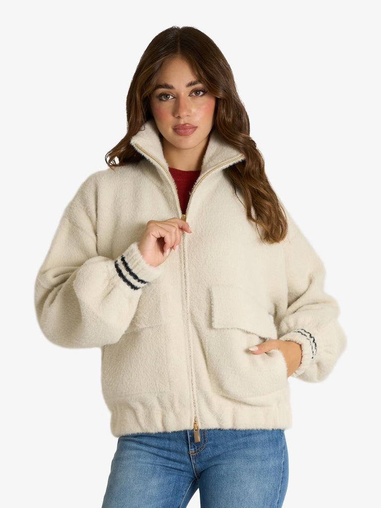 AKEP bomber effetto pelliccia donna panna