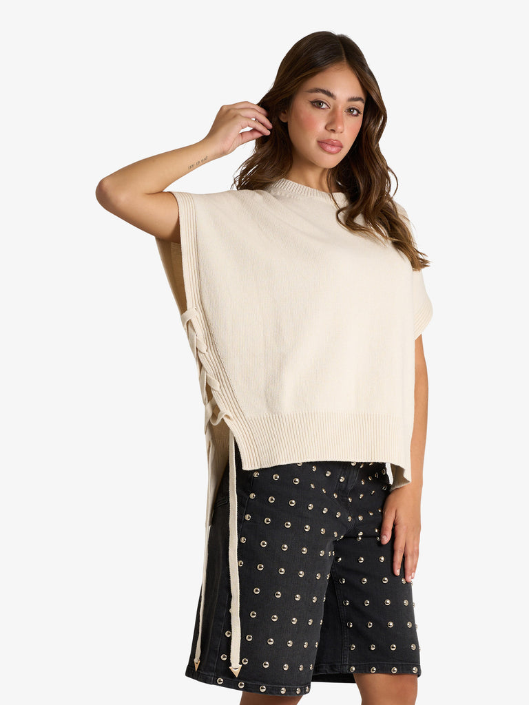 AKEP gilet in maglia donna panna viscosa