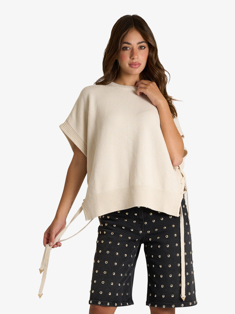 AKEP gilet in maglia donna panna viscosa