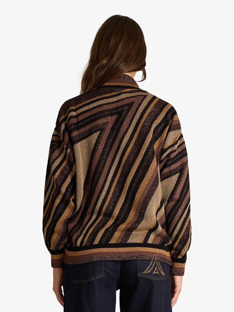 AKEP bomber in maglia riga diagonale donna marrone