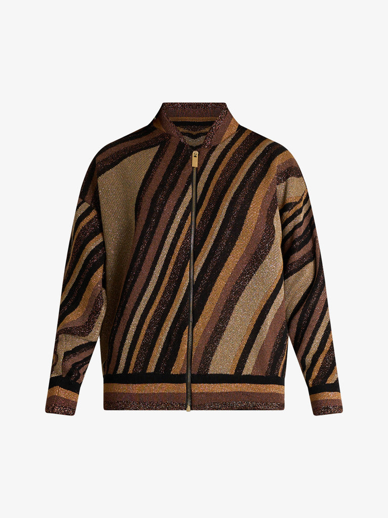 AKEP bomber in maglia riga diagonale donna marrone