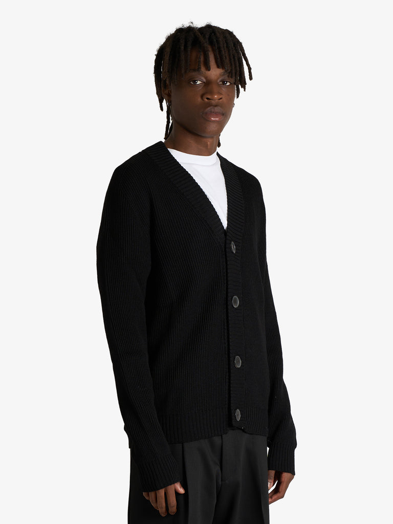 AMARANTO cardigan scollo a v uomo nero lana