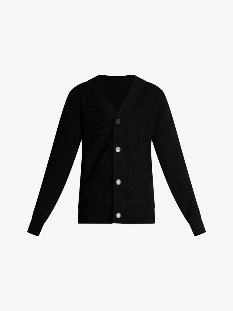 AMARANTO cardigan scollo a v uomo nero lana