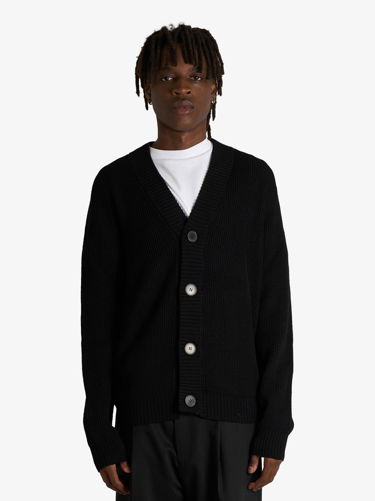 AMARANTO cardigan scollo a v uomo nero lana