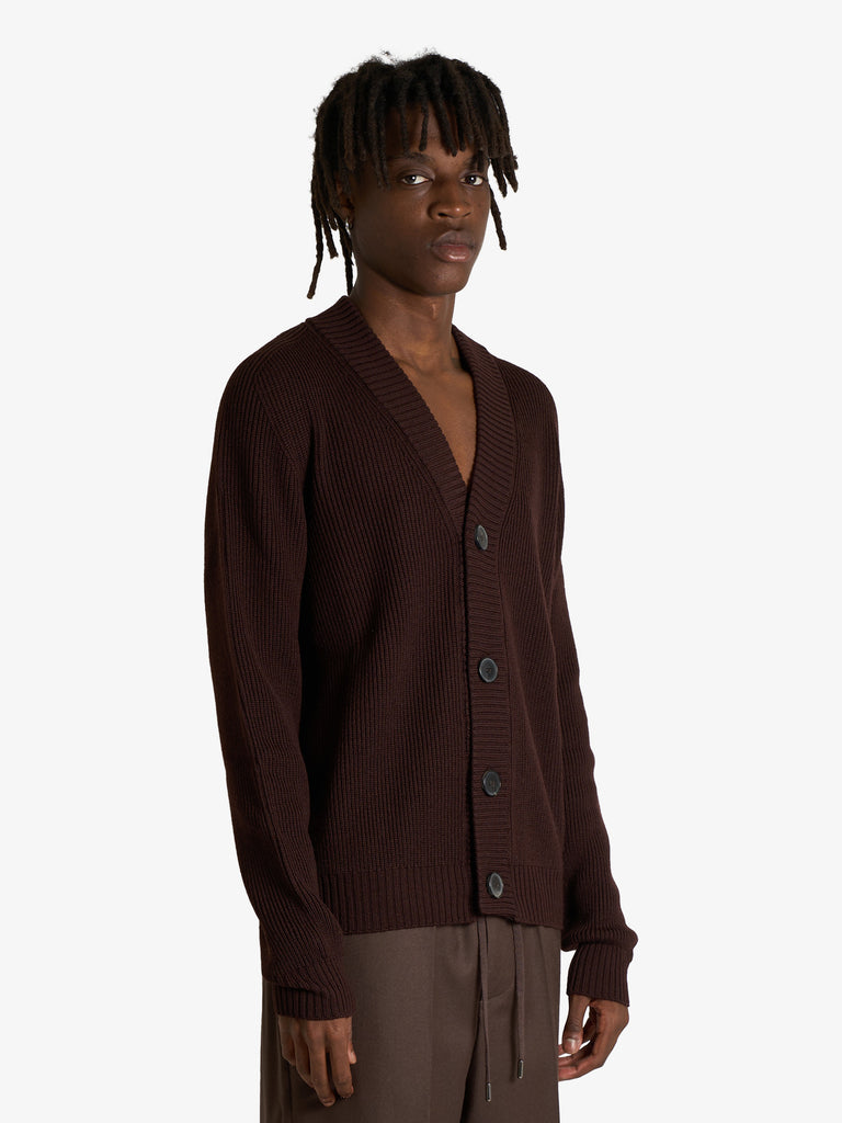AMARANTO cardigan scollo a v uomo marrone lana