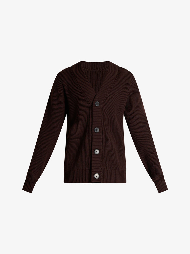 AMARANTO cardigan scollo a v uomo marrone lana