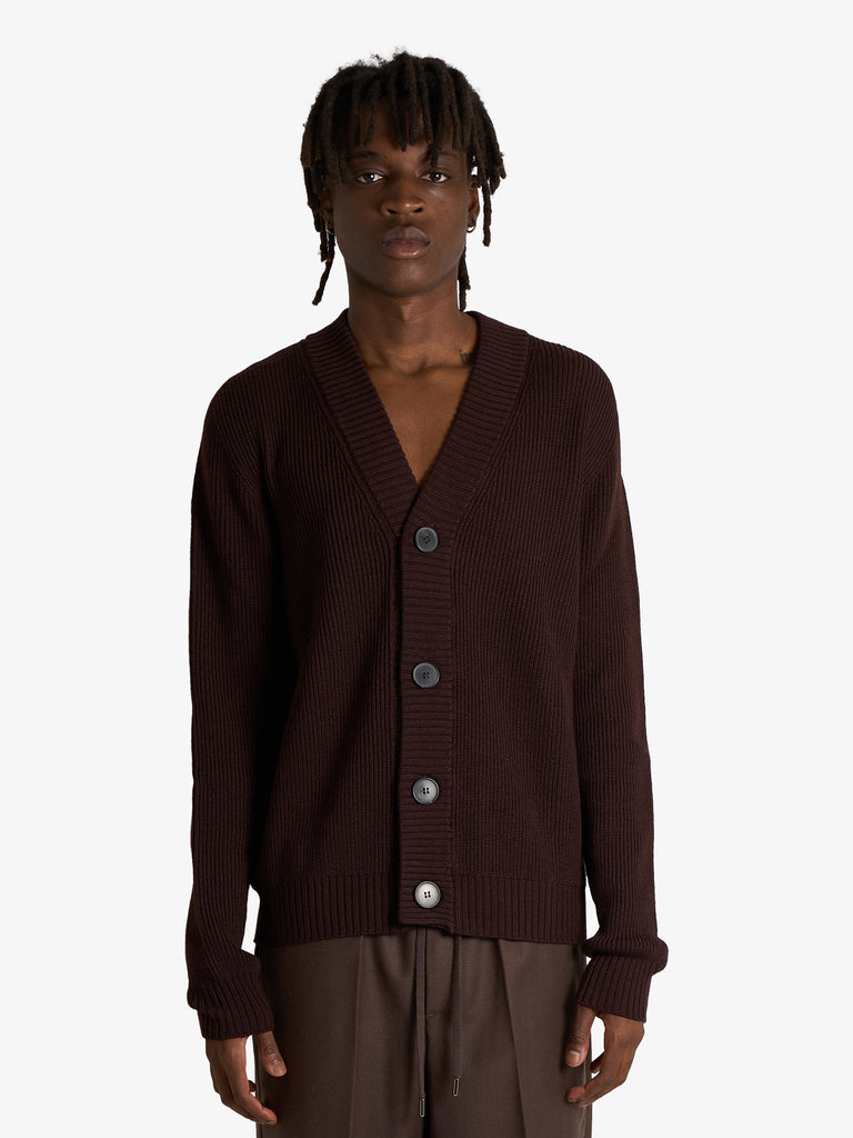 AMARANTO cardigan scollo a v uomo marrone lana