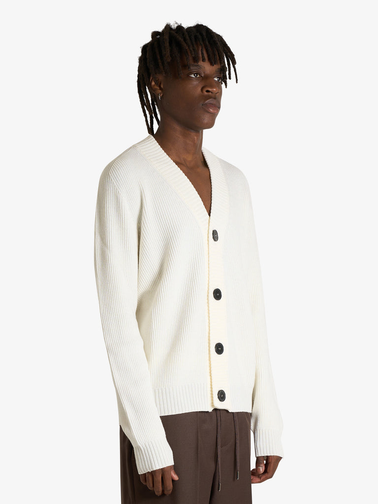 AMARANTO cardigan scollo a v uomo panna lana