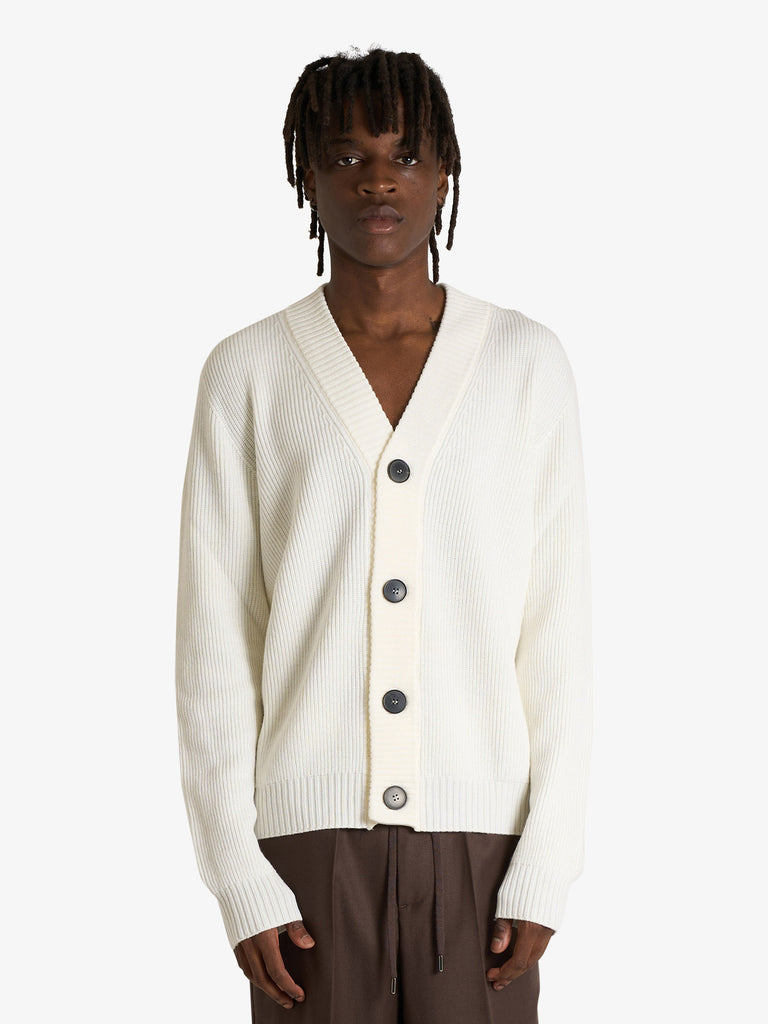 AMARANTO cardigan scollo a v uomo panna lana