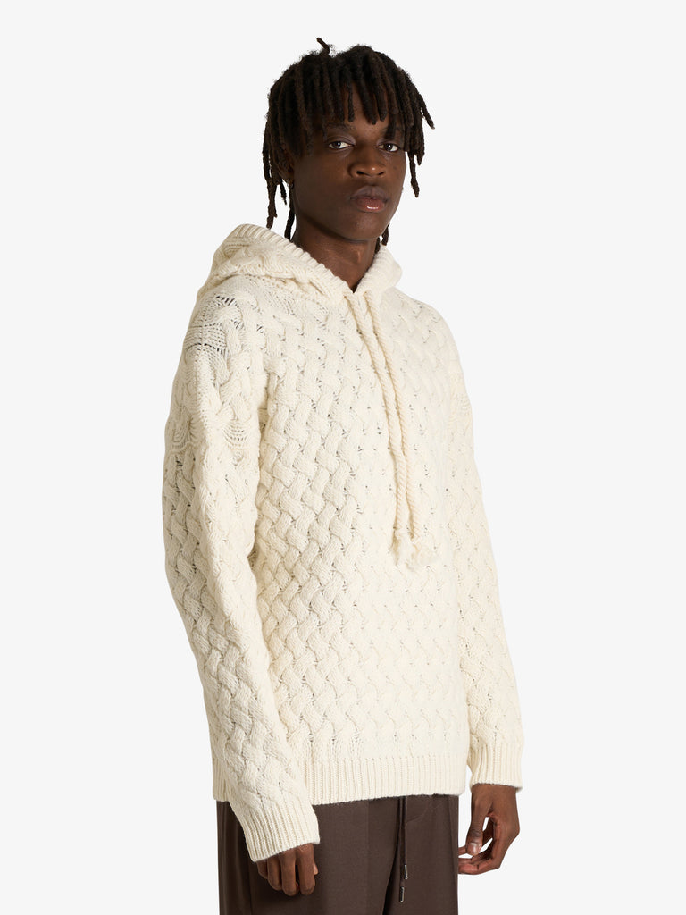 AMARANTO maglia a maniche lunghe con cappuccio uomo panna